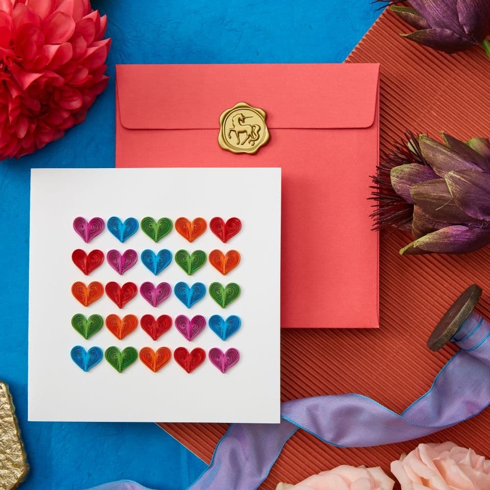 Quilled Rainbow Hearts Birthday Card