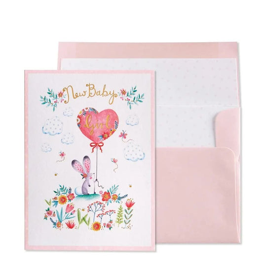 Bunny Arrival Baby Girl Congratulations Card