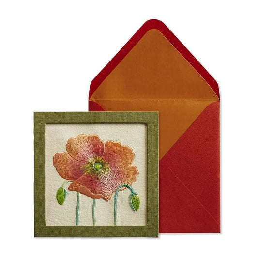 Orange Flower Embroidered Birthday Card