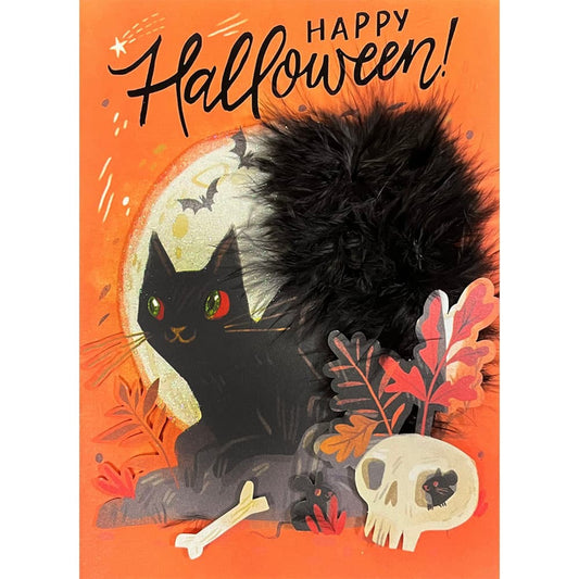 Black Cat Boa Tail Halloween Card