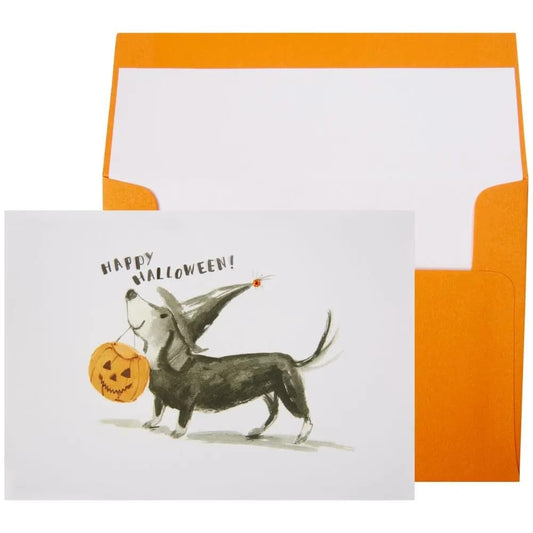 Dog With Pumpkin Halloween Card