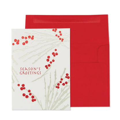 Silver Boughs Red Berries Christmas Card