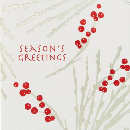 Silver Boughs Red Berries Christmas Card