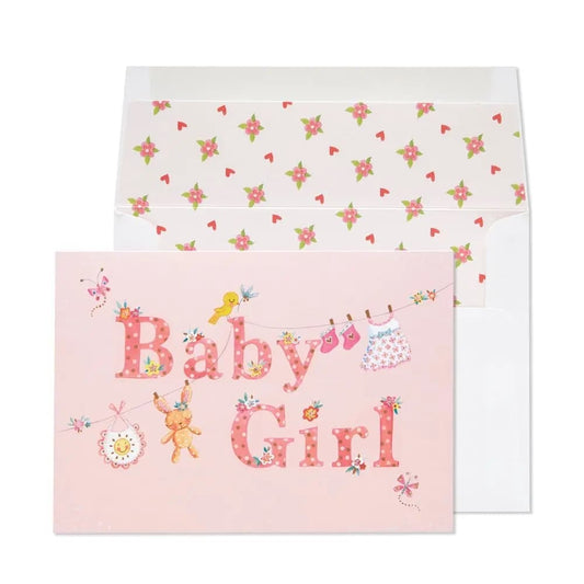 Clothesline Baby Girl Congratulations Card