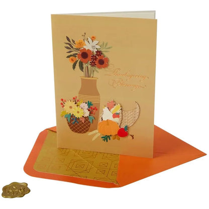 Banner With Pots Of Flowers Fall Card