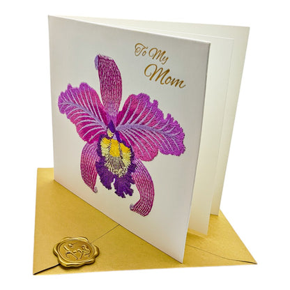 Embroidered Orchid Mother's Day Card