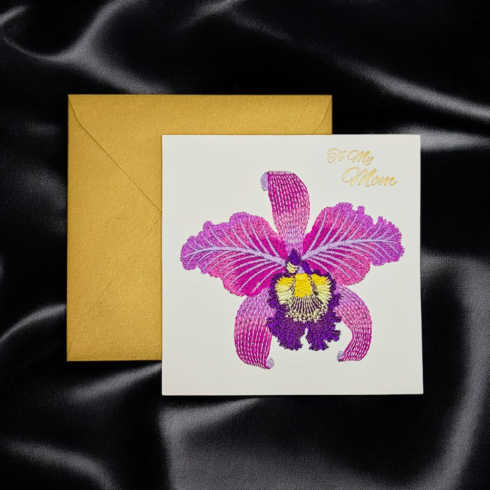 Embroidered Orchid Mother's Day Card