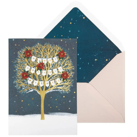 Tree With Banners In Snow Christmas Card