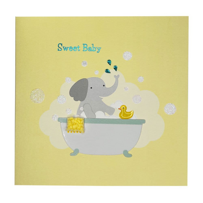 Elephant in Bath Tub Baby Card