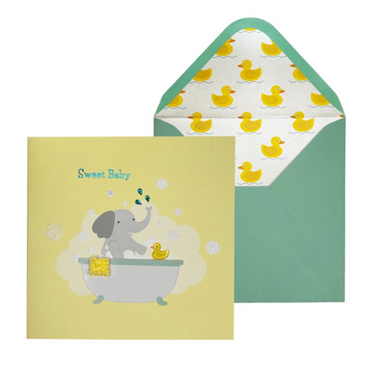 Elephant in Bath Tub Baby Card