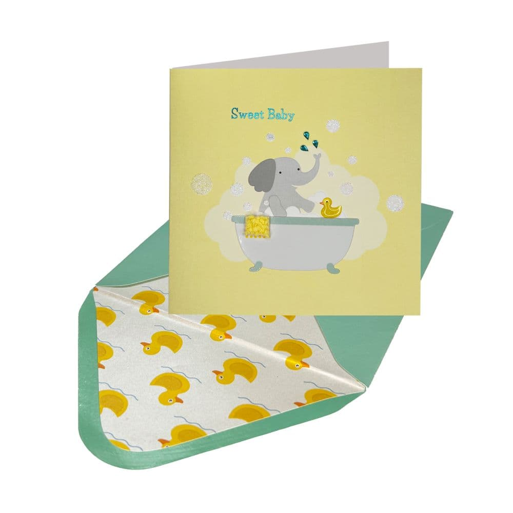 Elephant in Bath Tub Baby Card