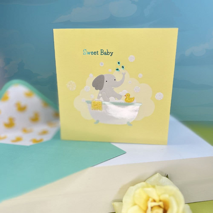 Elephant in Bath Tub Baby Card