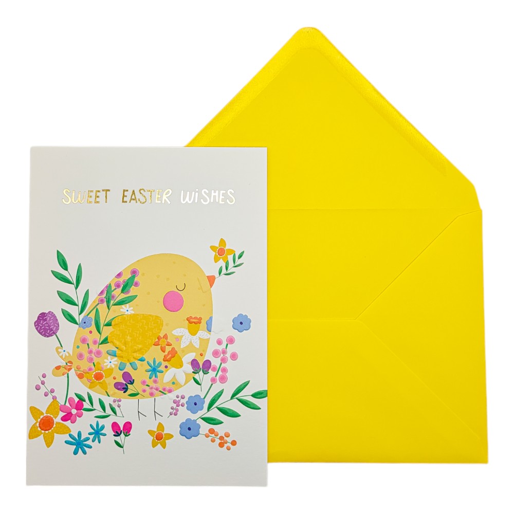 Chick With Flowers Easter Card