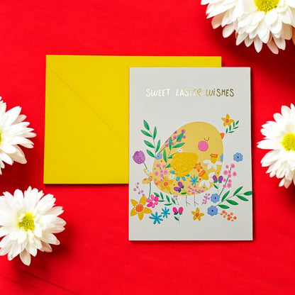 Chick With Flowers Easter Card