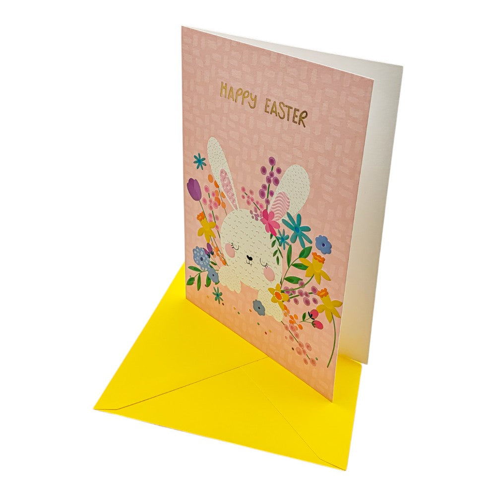 Happy Easter Bunny with Flowers Easter Card