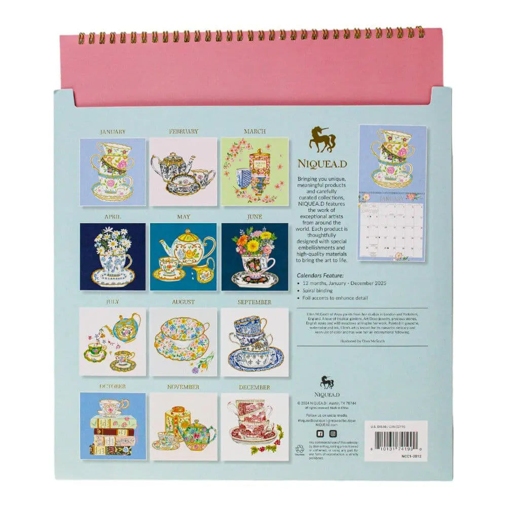 Teacups 2025 Wall Calendar NIQUEA.D Boutique