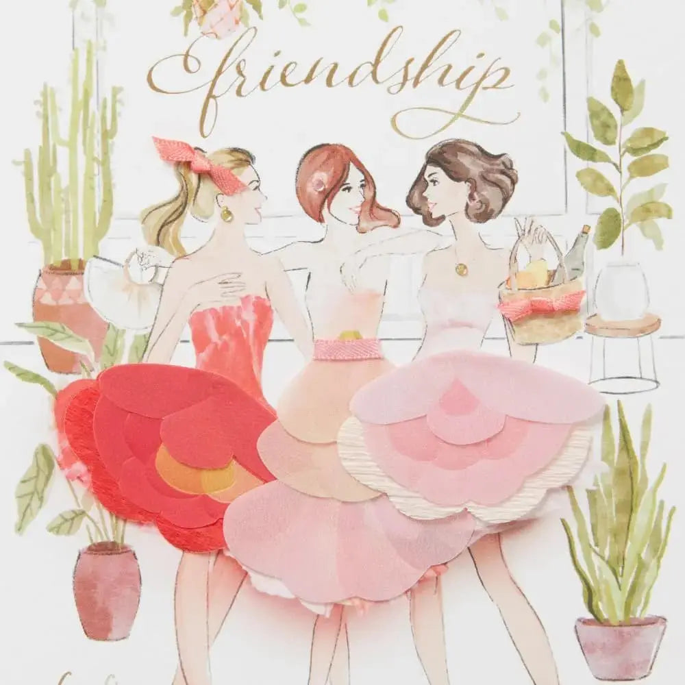 Girlfriends in Flowers Skirts Friendship Card