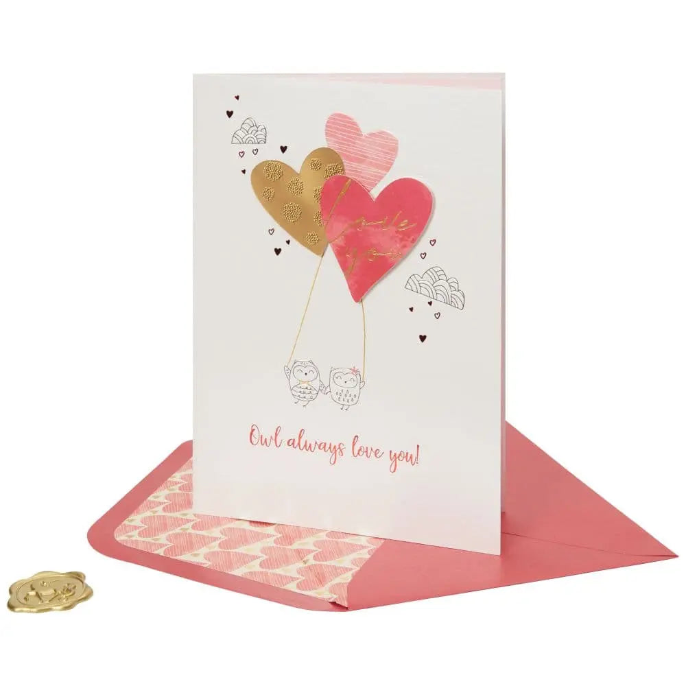 Two Owls with Balloons Valentine's Day Card