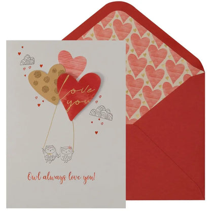 Two Owls with Balloons Valentine's Day Card