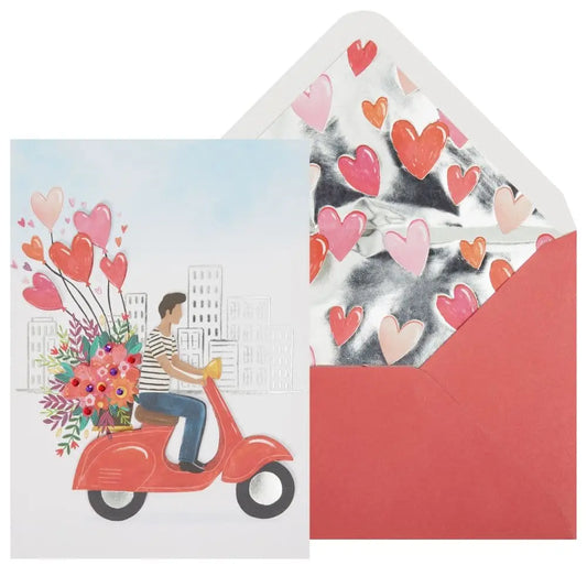 Man on Vespa with Bouquet Valentine's Day Card