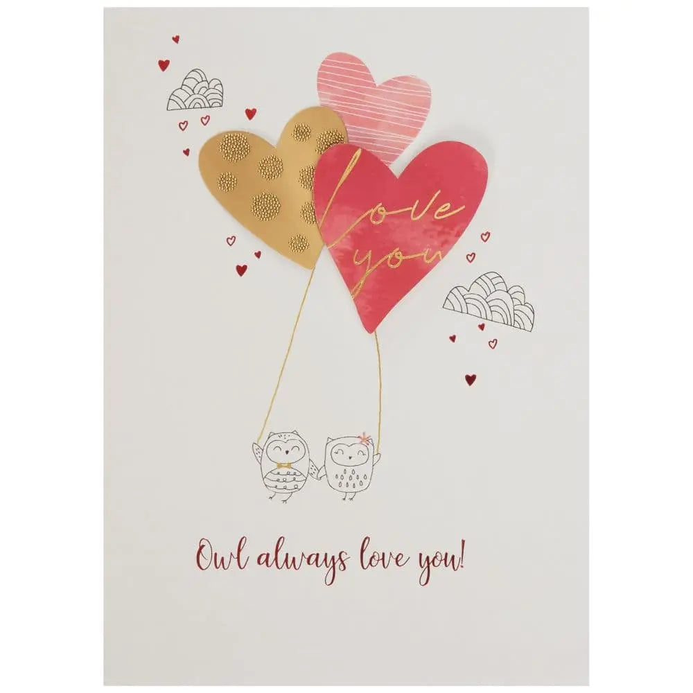 Two Owls with Balloons Valentine's Day Card