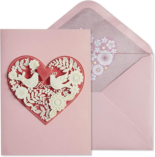 Heart With 2 Birds Red Heart Anniversary Card