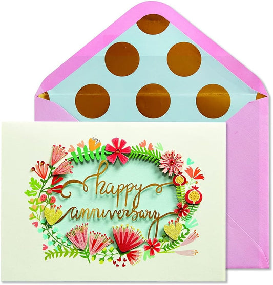 Pink Floral Wreath Anniversary Card