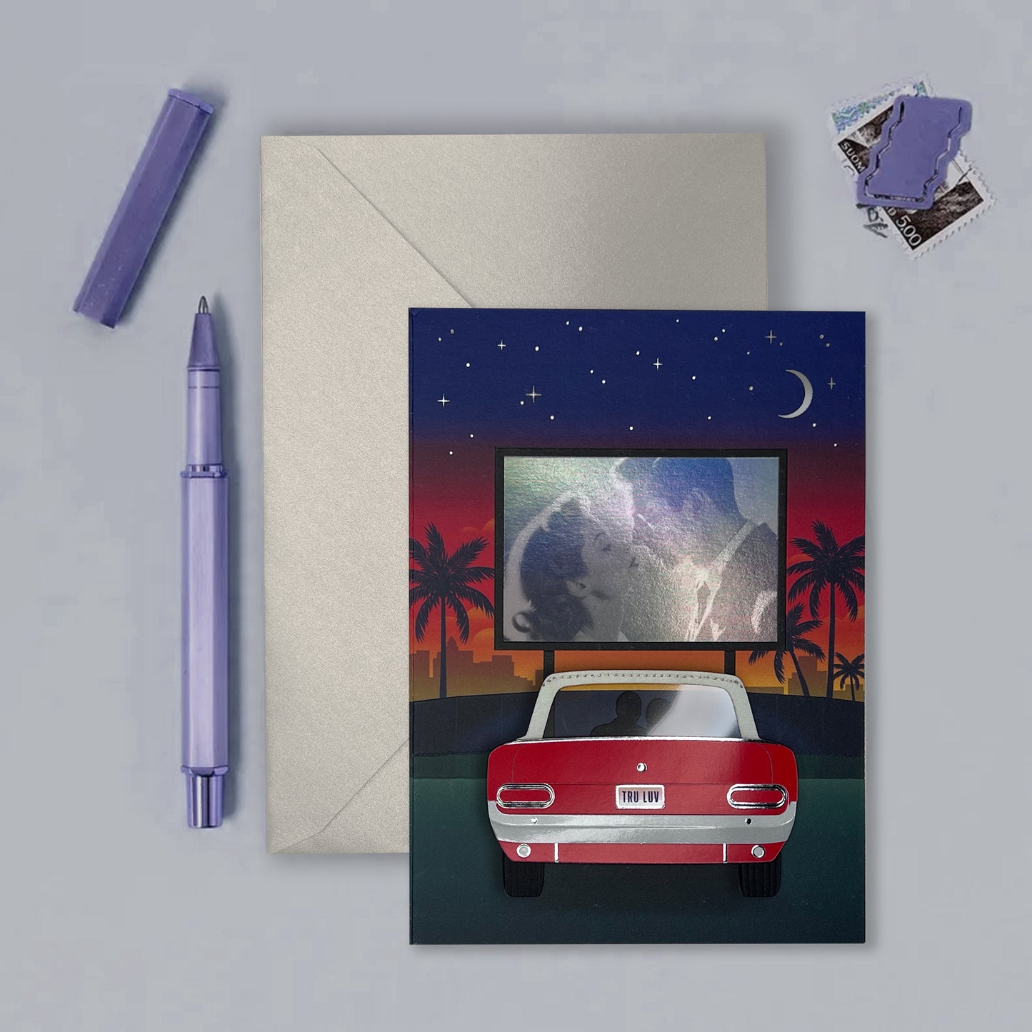 Classic Car at Drive In Anniversary Card