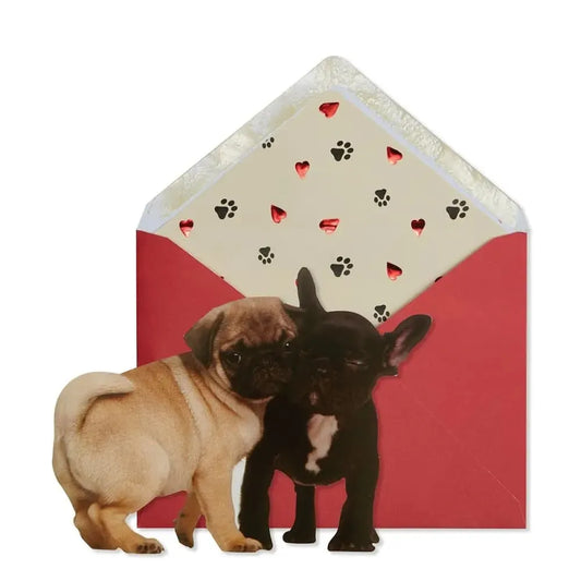 Die-Cut Two Dogs (Pug & Frenchie) Anniversary Card