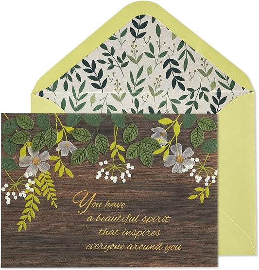 Natural Floral on Woodgrain Birthday Card