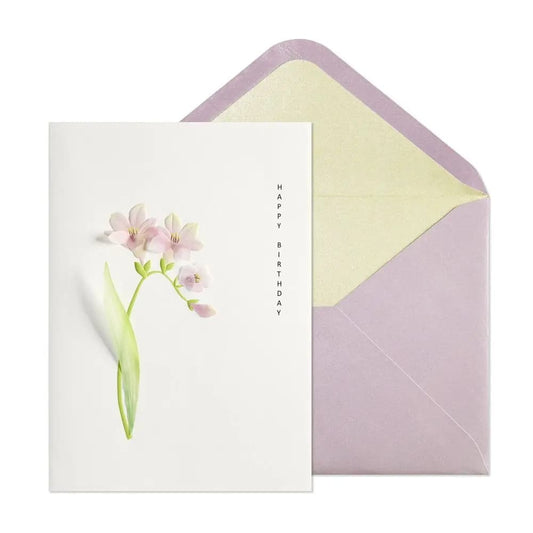 Pink Flowers with Leaves Birthday Card