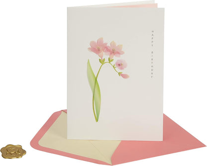 Pink Flowers with Leaves Birthday Card