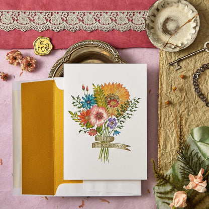 Tattoo Wild Flower Bouquet Birthday Card