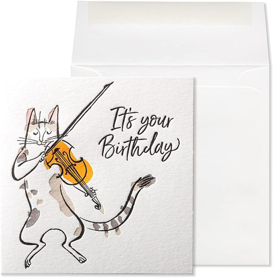 Fiddling Cat Birthday Card