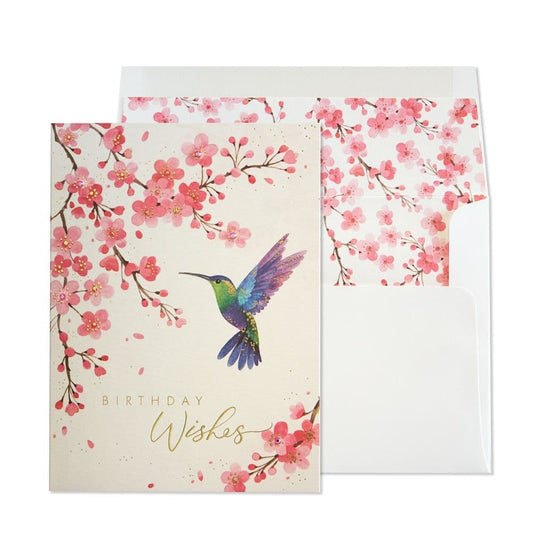 Hummingbird with Cherry Blossoms Birthday Card