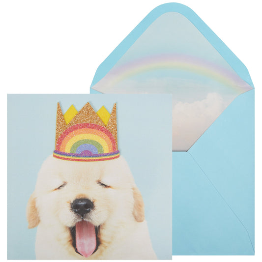 Puppy In Rainbow Crown Birthday Card