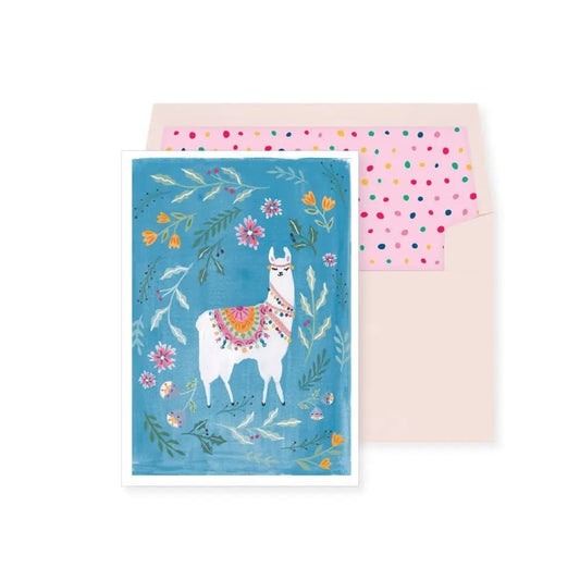 Llama And Flowers Birthday Card