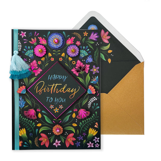 Floral on Black Birthday Card