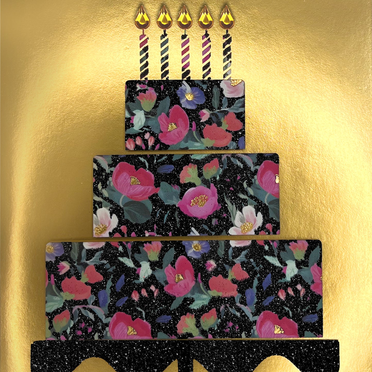 Floral Cake on Gold Foil Birthday Card