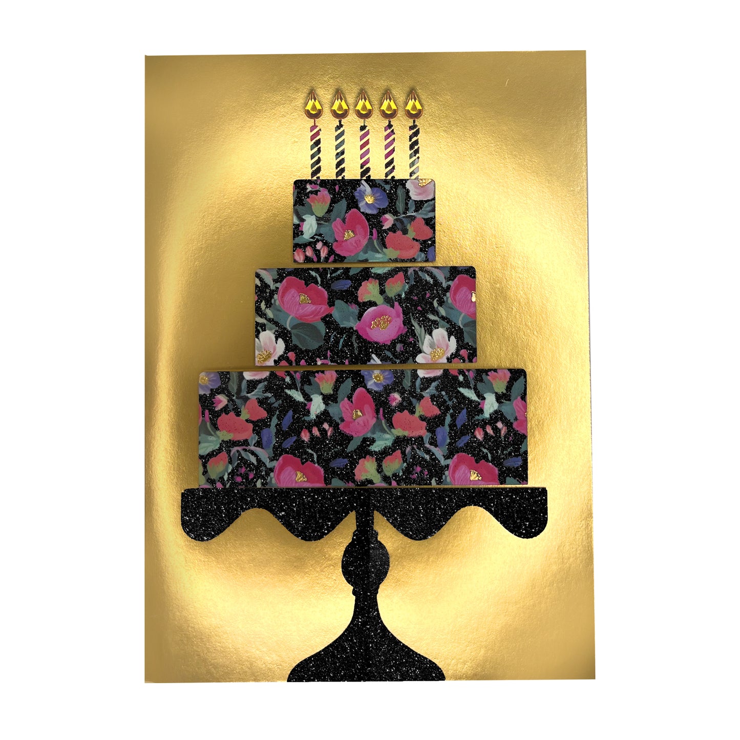 Floral Cake on Gold Foil Birthday Card