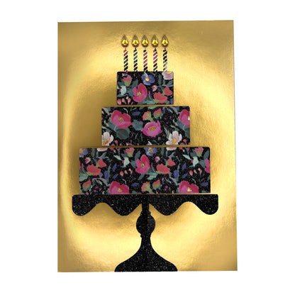 Floral Cake on Gold Foil Birthday Card