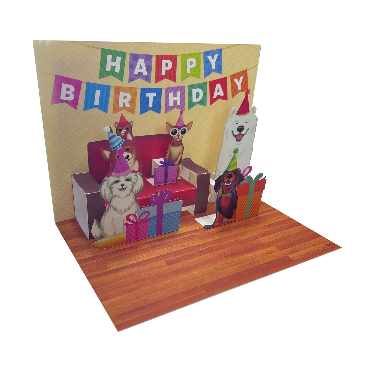 Dogs on Couch Pop Up Birthday Card