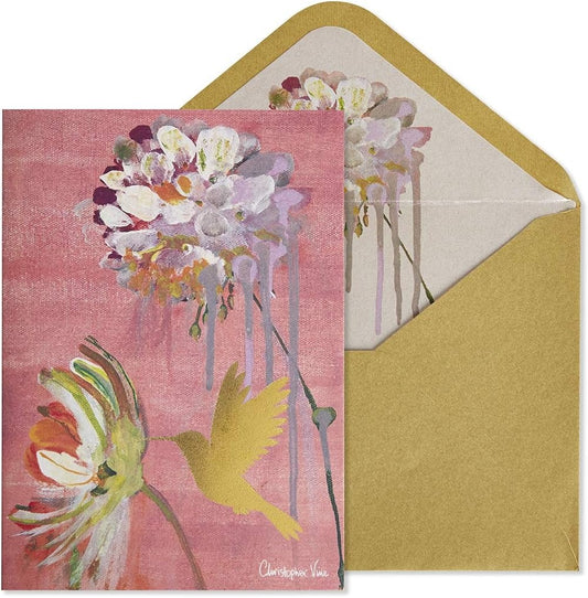 Two Flowers And Hummingbird Blank Card