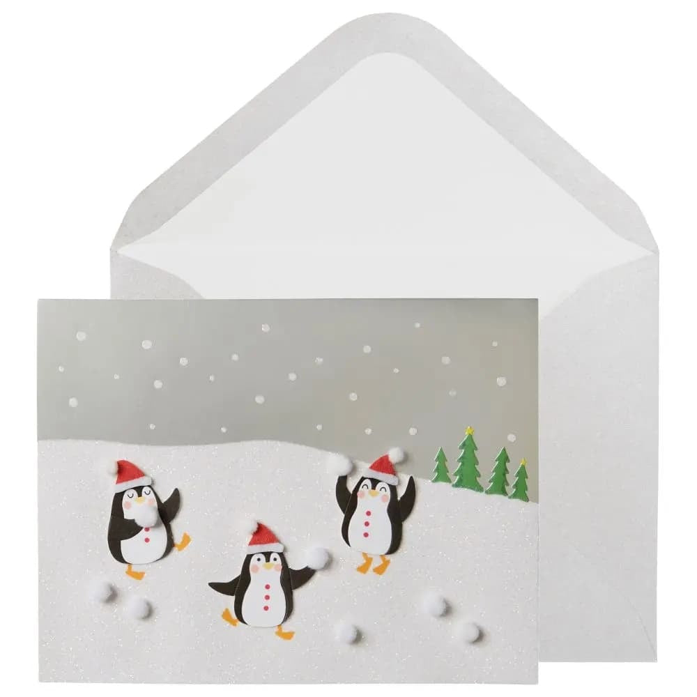 Penguins and Snowballs Christmas Card