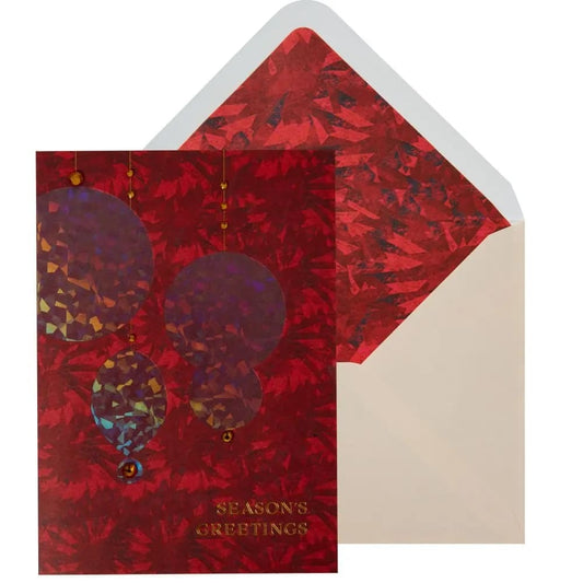 Red Holographic Foil Ornaments Christmas Card