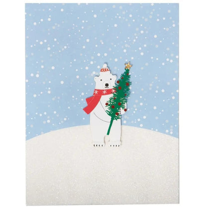 Polar Bear Holding Tree Christmas Card