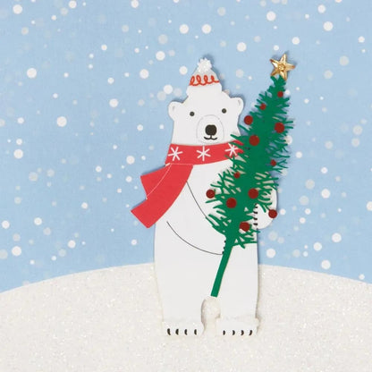 Polar Bear Holding Tree Christmas Card