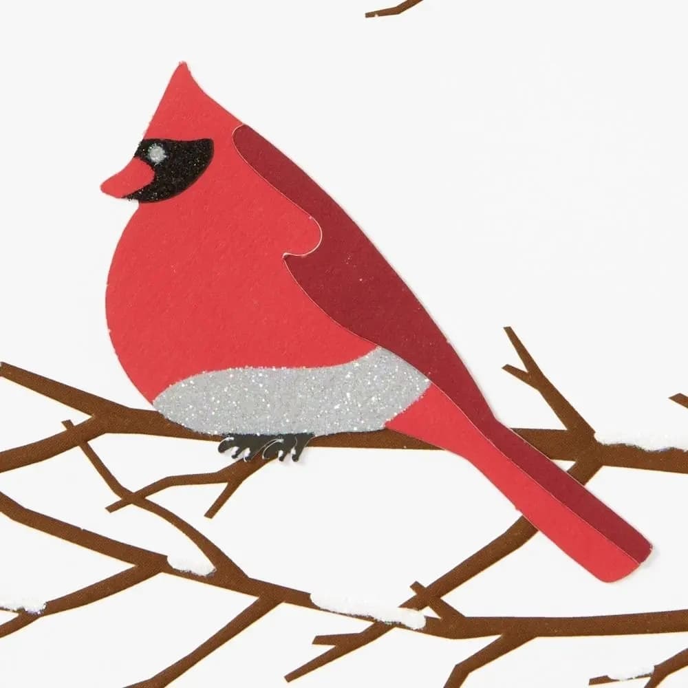 Cardinal on Branch Christmas Card