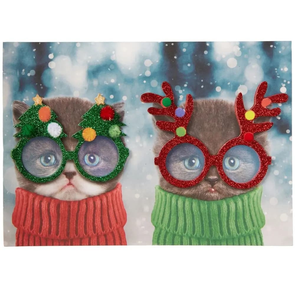 Two Kittens in Christmas Glasses Christmas Card