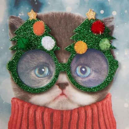 Two Kittens in Christmas Glasses Christmas Card